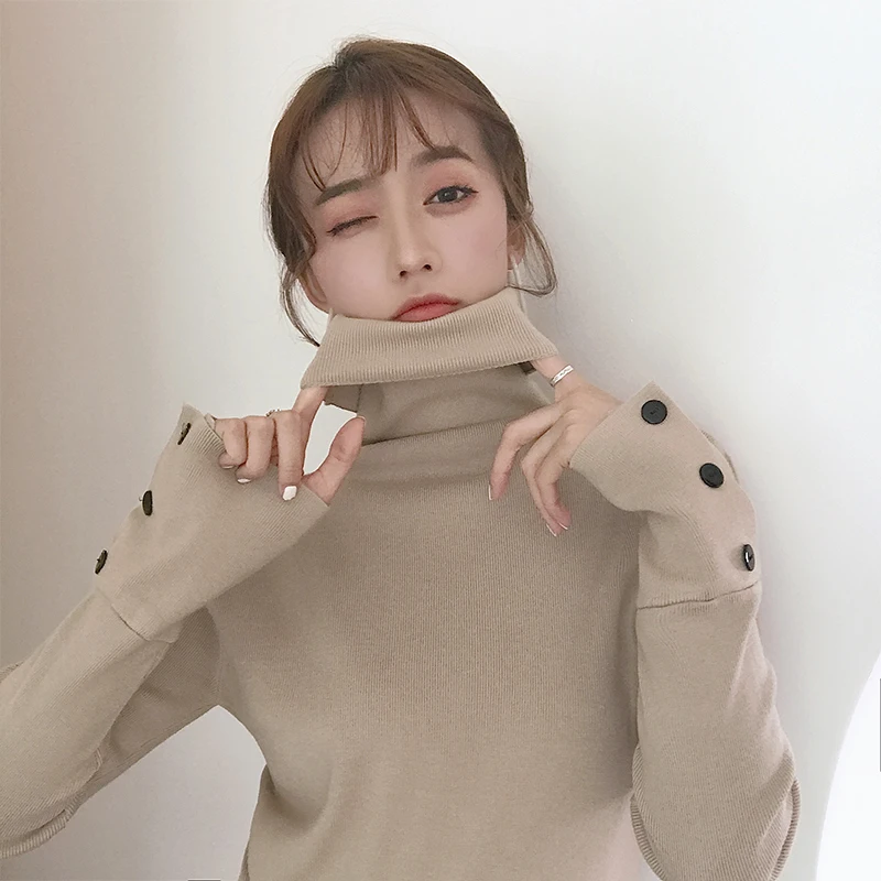 

Banulin 2020 Women Sweater casual solid turtleneck female pullover full sleeve warm soft spring autumn winter knitted cotton