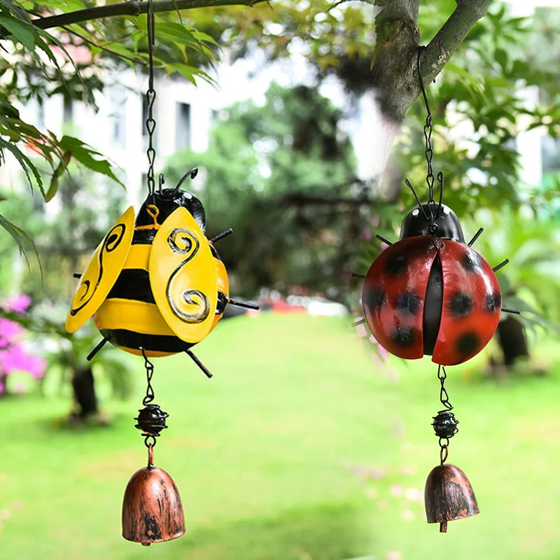 

Bee Ladybug Wind Chime Hanging Bell Painted Metal Stereo Ornament Outdoor Pendants Garden Ornament Decoration Wind Chimes