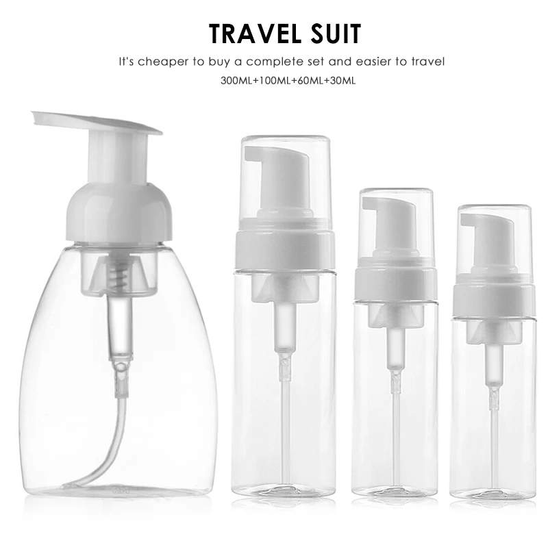 

30/60/100/150ML Plastic Transparent Bottle Dispenser Suds Soap Foaming Pump Bottle Portable Recyclable Foam Fillable Bottle