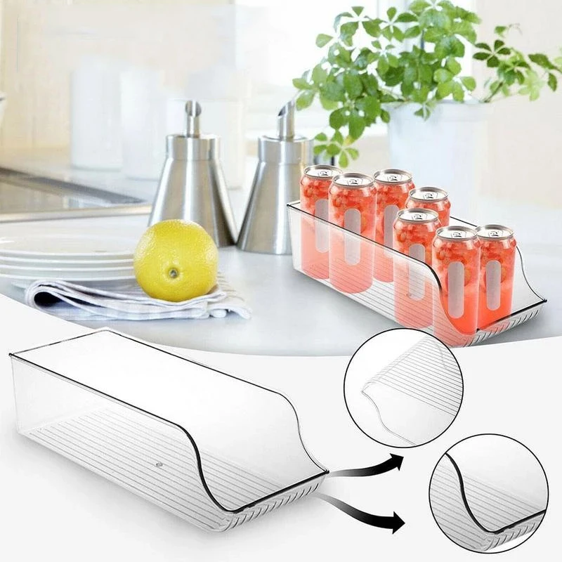 

1pcs PET refrigerator storage box transparent double layer self-rolling beverage beer cola soda cans refrigerated storage rack
