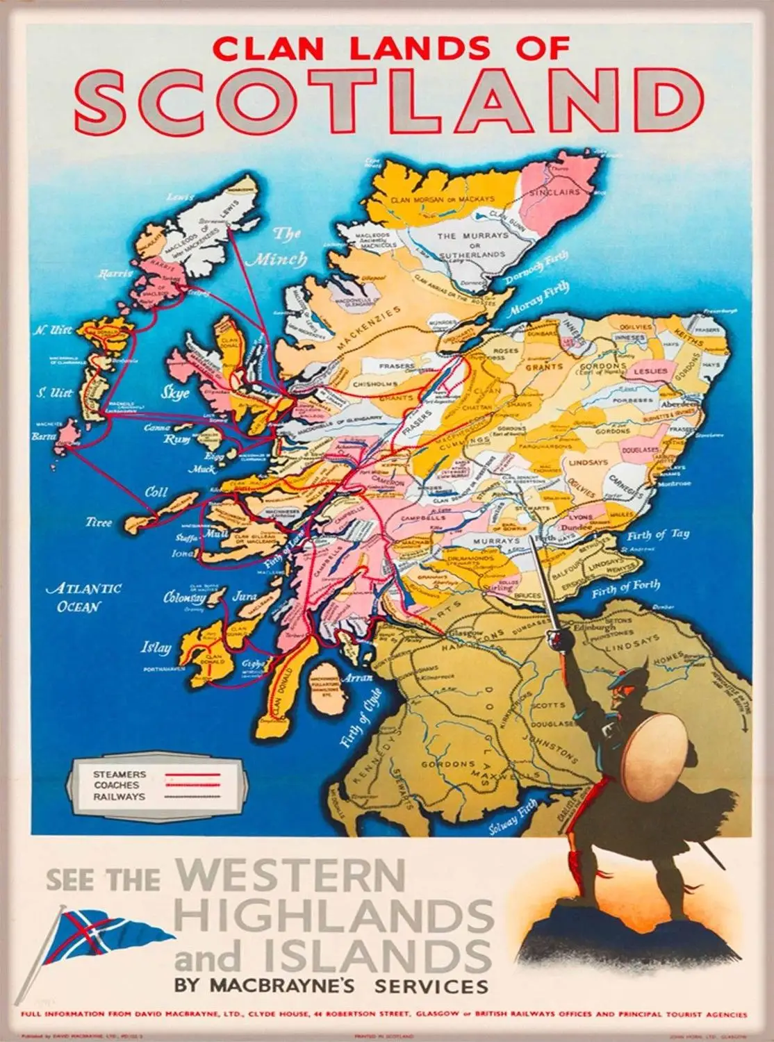 Винтажный дорожный настенный стикер Clan Land of Scotland карта Великобритании Шелковый