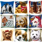 Мультяшные животные, сегментная вышивка, подушка, кошки, собаки, грубая шерсть, вышивка крестиком, 3D защелка, крючок, ковер, вышивка, семейный набор крючков