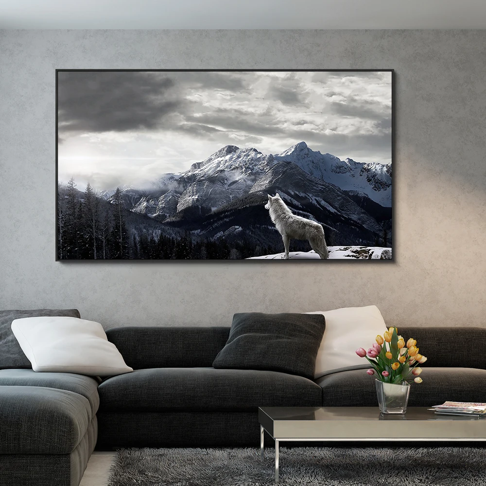Современная Картина на холсте Снежная гора Постер &quotВолк&quot Настенная картина