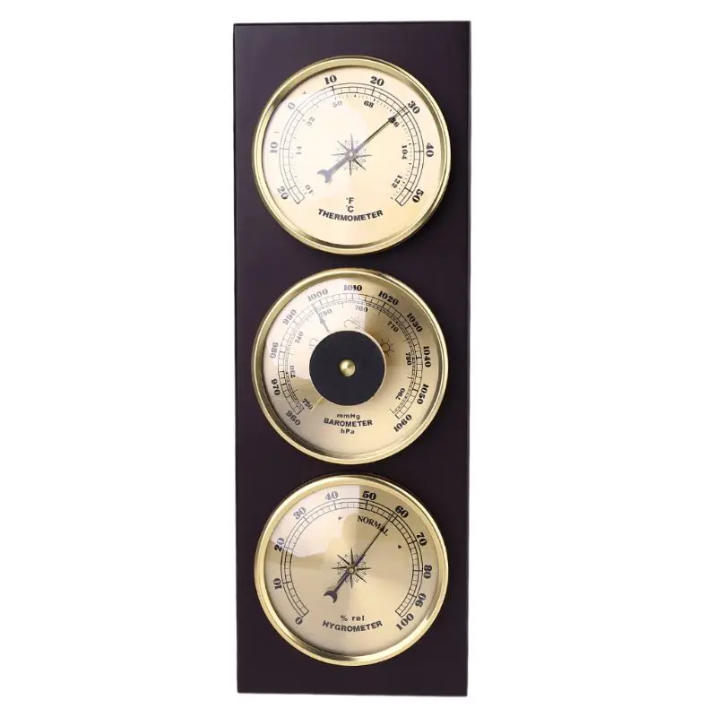 

3Pcs/Set Barometer Hygrometer Thermometer Weather Station with Wooden Frame Base Ornaments 31cm x 11cm Ju19 20 Dropship