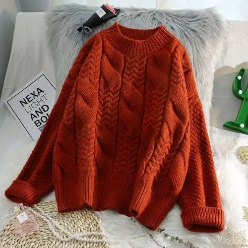 

OMCHION Retro Thick Twist Sweater Women's Pullover Casual Loose Korean Style Lazy Knitwear 2020 Winter Oversized Jumper LYT59