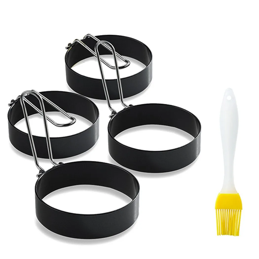 

4PCS Non-Stick Egg Rings Fry Fried Poacher Mould Pancakes Ring Folding Handle Kitchen Accessories Gadget Rings