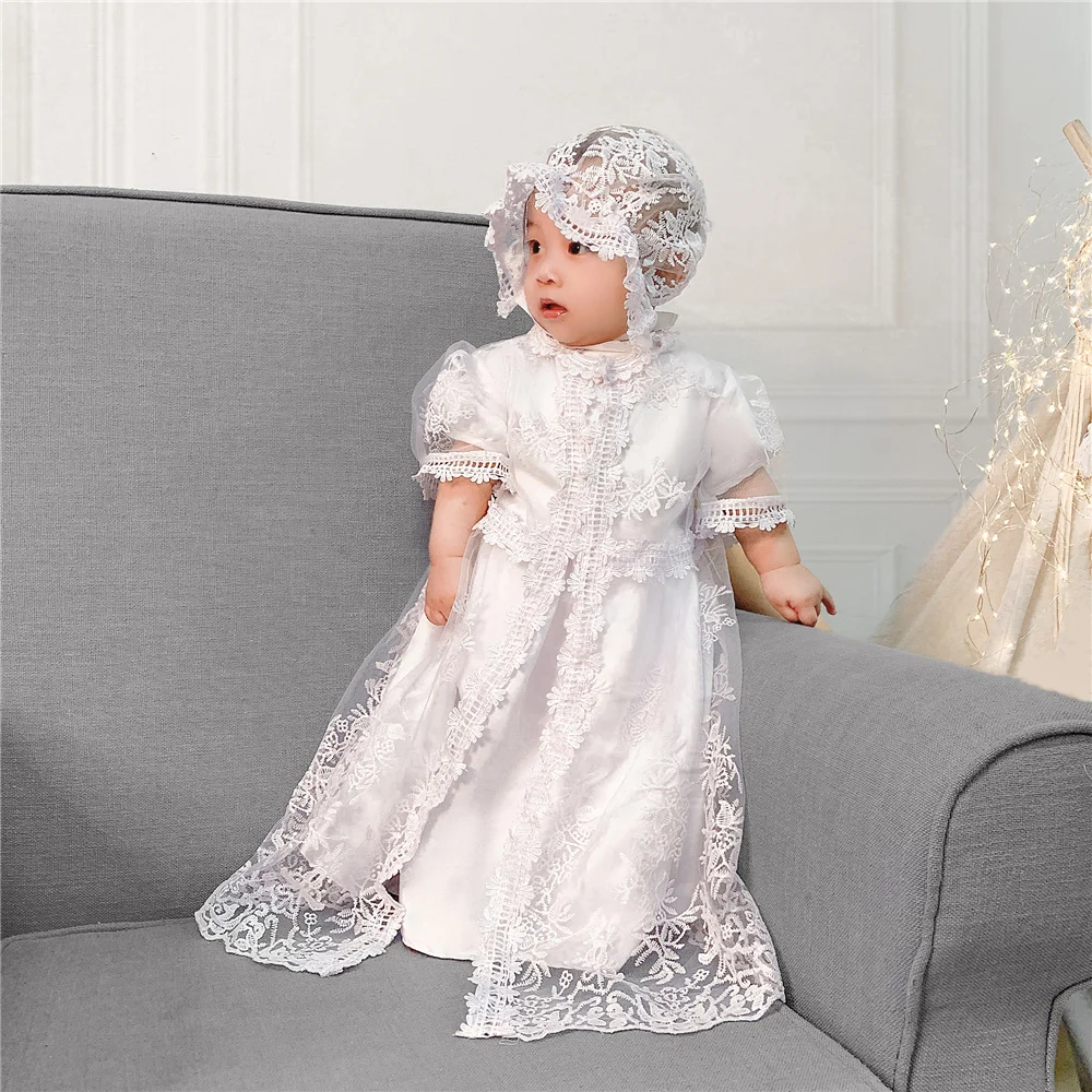 Детское платье кружевное детское вечернее с короткими рукавами для первого дня