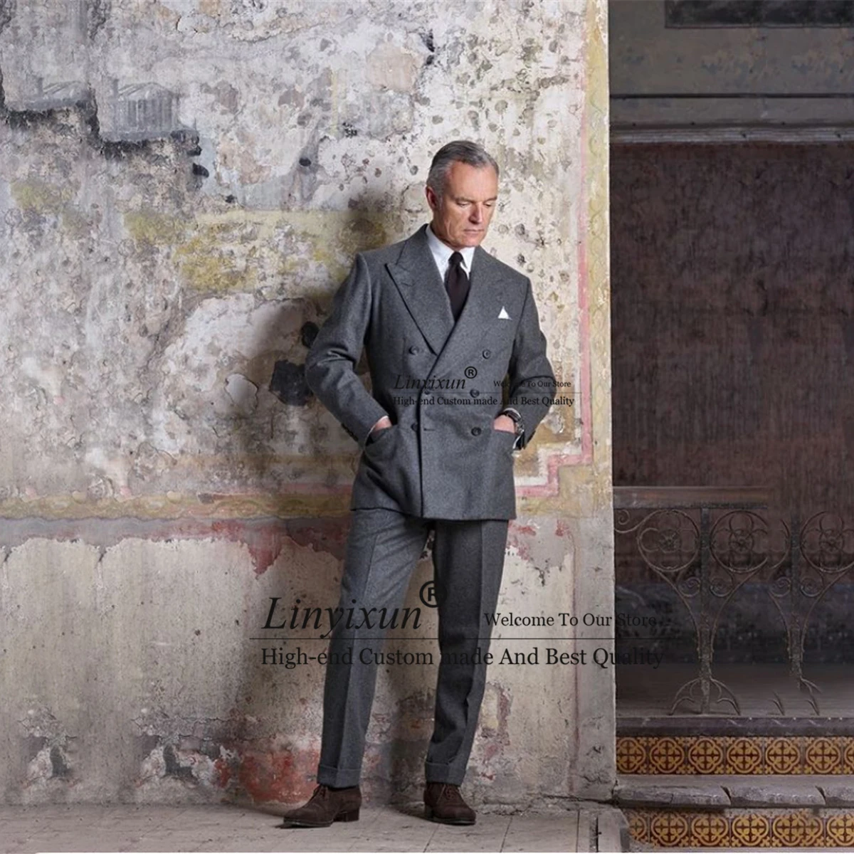 

Костюм твидовый мужской зимний, двубортный свадебный смокинг для жениха, пиджак и брюки, костюм из двух предметов, блейзер в деловом стиле