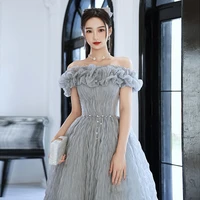 off the shoulder evening dresses for women exquisite pearls pleated strapless long gown fashion back lace up ball gown