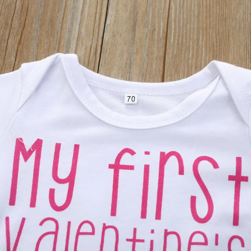 Новинка Детский комбинезон для маленьких девочек с надписью My First Valentine's Day топ +