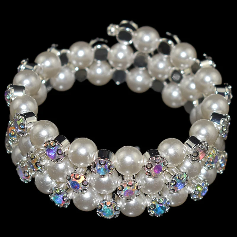 Регулируемый браслет с жемчугом для женщин AOUSIX золотистого и серебристого