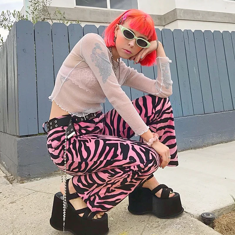 SUCHCUTE брюк с принтом зебры для Для женщин в полоску прямые брюки Y2k эстетическое