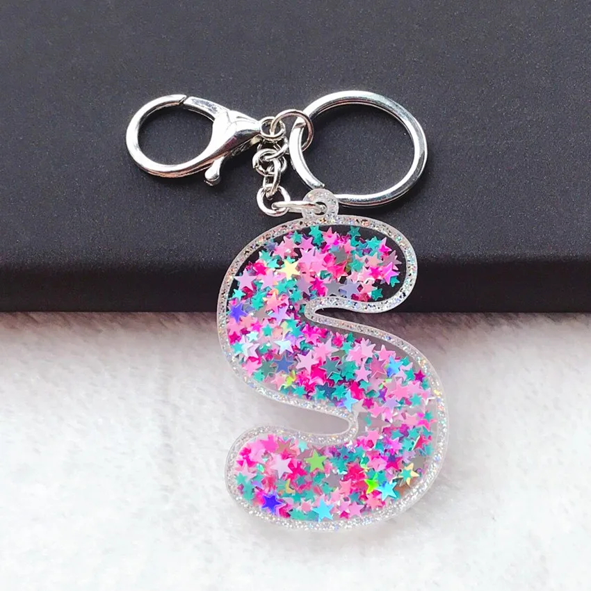 

1PC Keyring English Letter Sequins Acrylic Keychain 26 English word A TO Z Handbag Charms for Woman