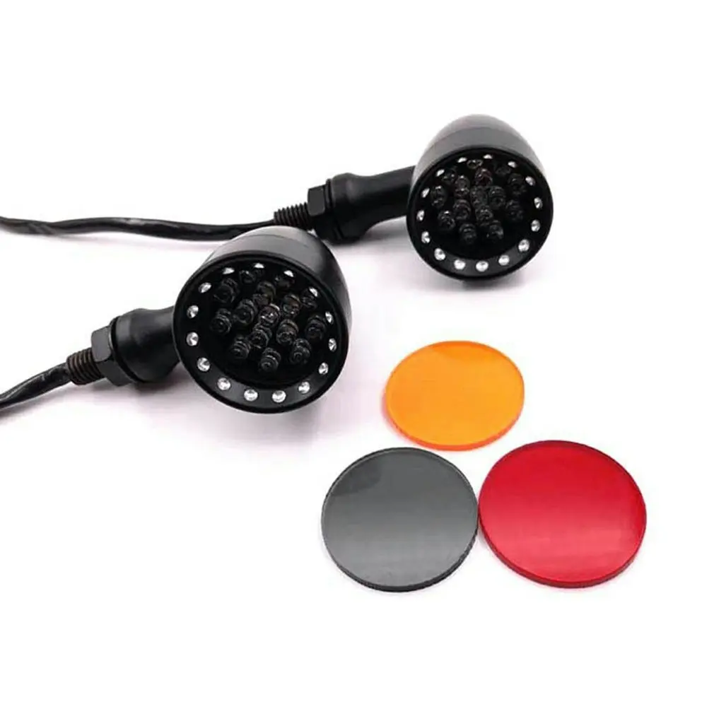 

Motorcycle Flashing LED Turn Signals Brake Blinker Light 12V For Harley Chopper Cruiser Bobber Cafe Racer Black Indicator Light