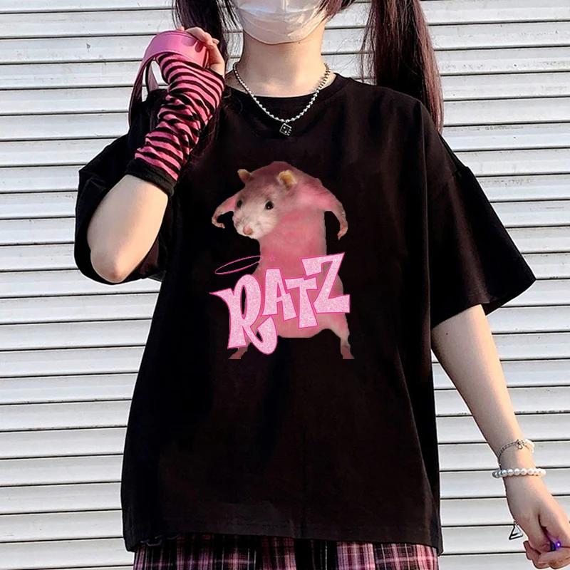 

RATZ animal kawaii summer femme t-shirts women clothing tops Short sleeve harajuku Loose pink tees shirt Streetwear gothic 