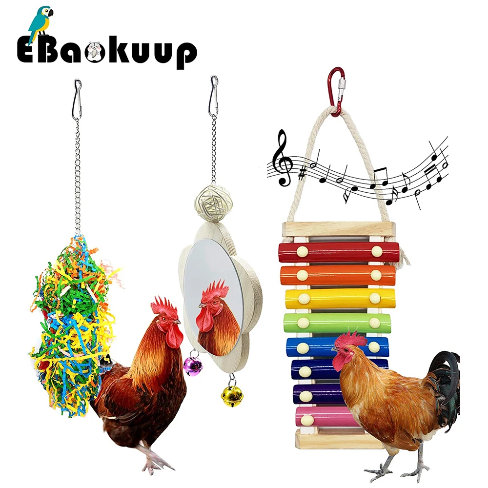 

Ebaokuup 3 pcs/Set Chicken Xylophone Toy Colorful Chewing Foraging Parrot Cage Accessories Peck,Shredder Toys Relieve Boredom