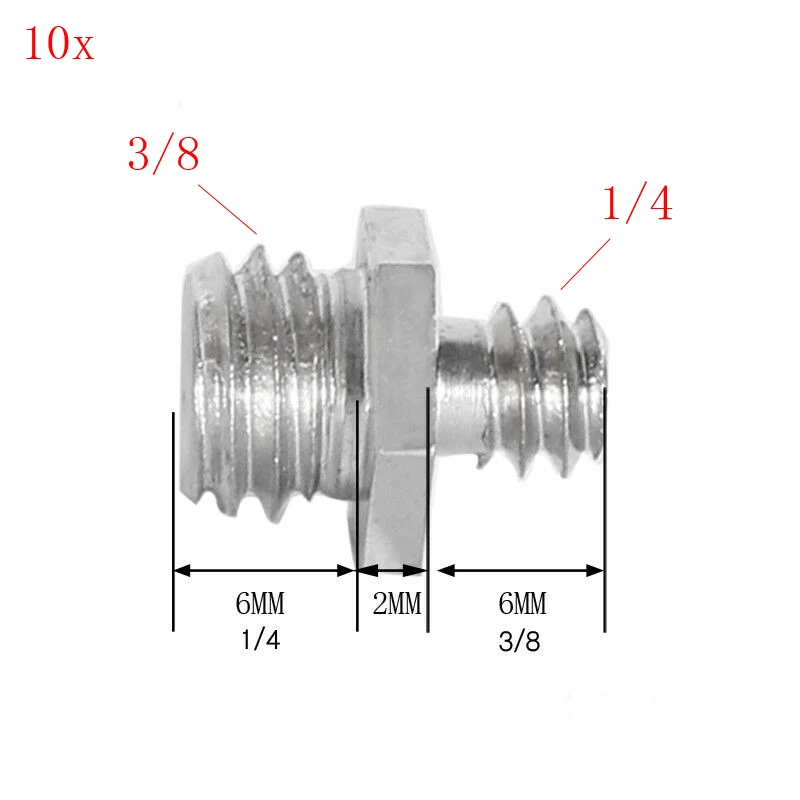 

10pcs UNC 1/4" male to 3/8" male universal metal camera conversion screw for tripod ball head