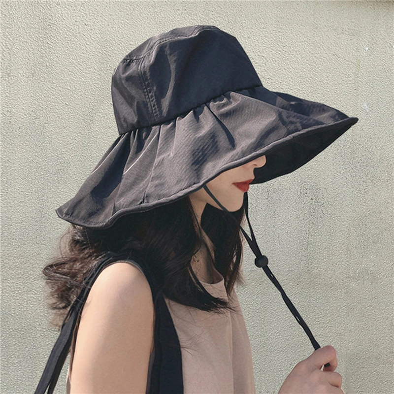 

Панама женская однотонная, простая Складная Повседневная виниловая шляпа от солнца и солнца, в японском стиле, летняя