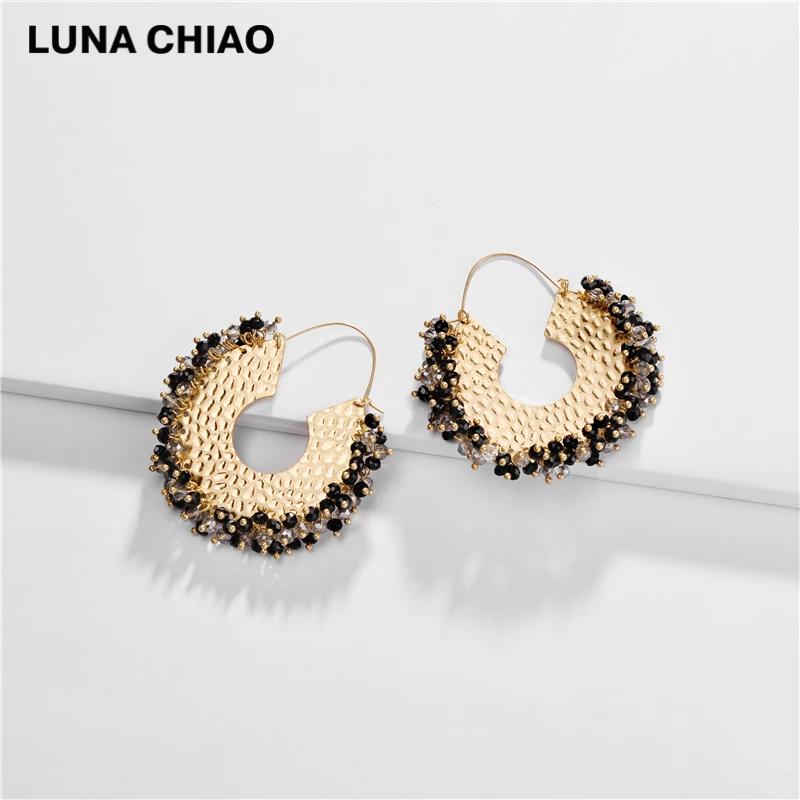 LUNA CHIAO, модные ювелирные изделия, серьги из бисера, стеклянные хрустальные металлические серьги-обруч для женщин