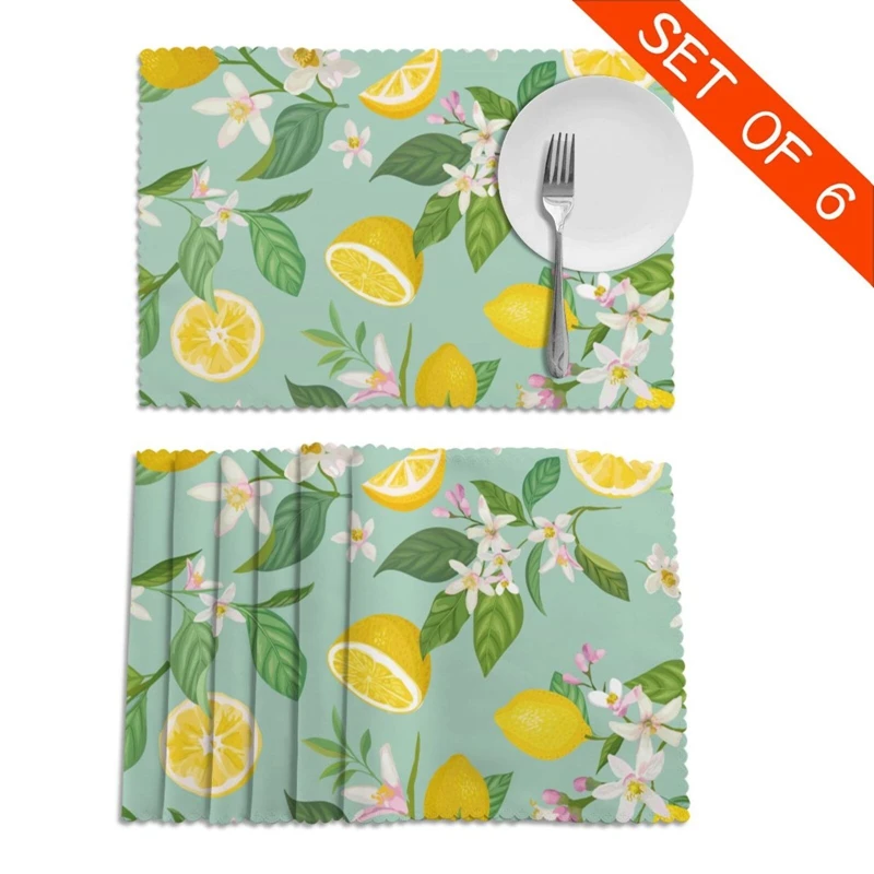 Набор из 6 предметов: коврик для обеденного стола фруктов лимона | Дом и сад