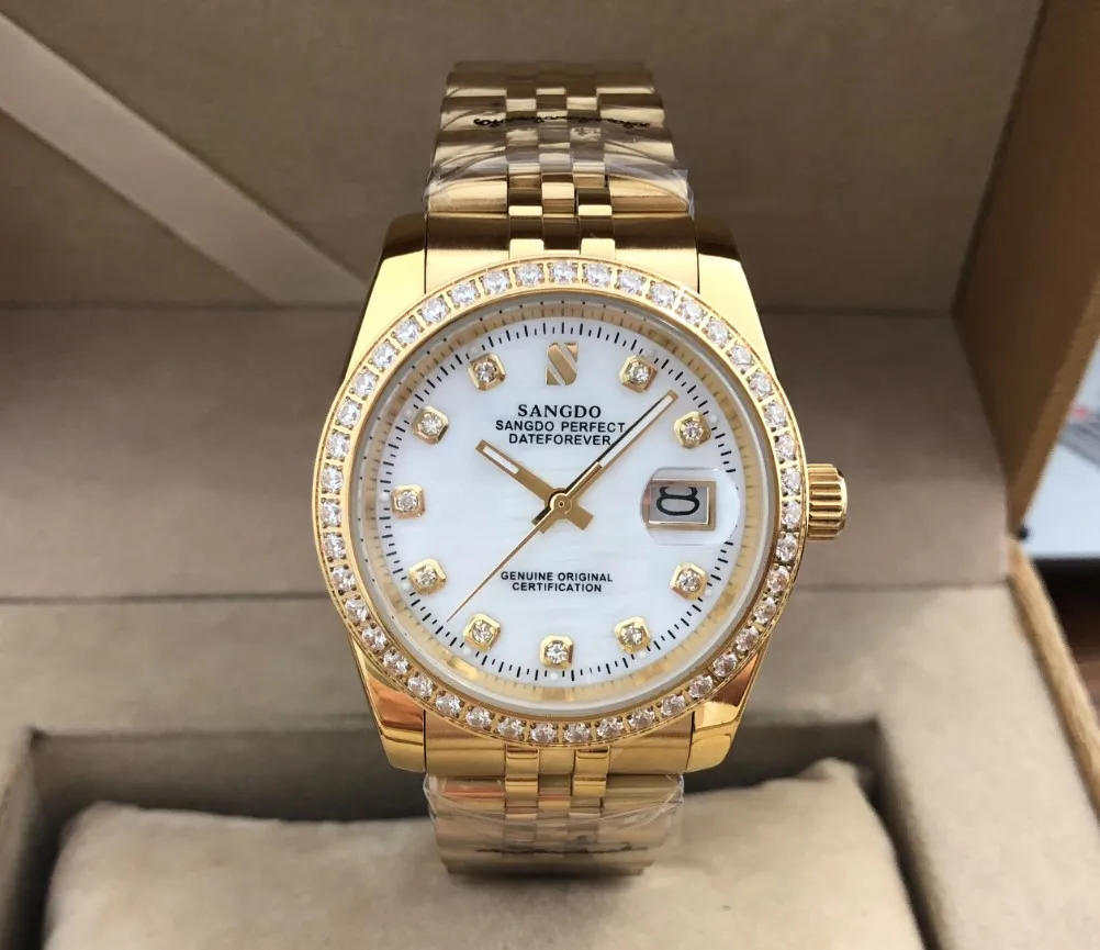 36 мм SANGDO Самовзводные механизм высокое качество Роскошные мужские часы покрытие