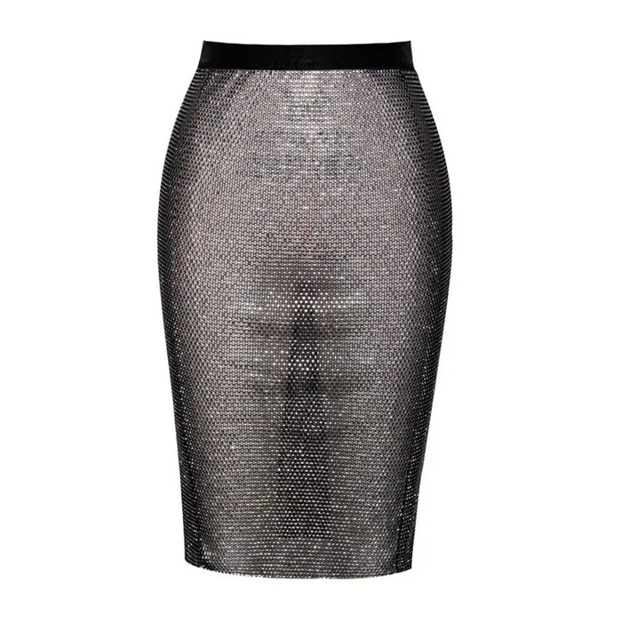 Long Skirt(55cm) Блестящий топ со стразами, глубокий v-образный вырез, безрукавка с низким вырезом на спине, топы, летние модные сексуальные вечерние топы на бретелях для клуба - Цвет: Long Skirt(55cm)