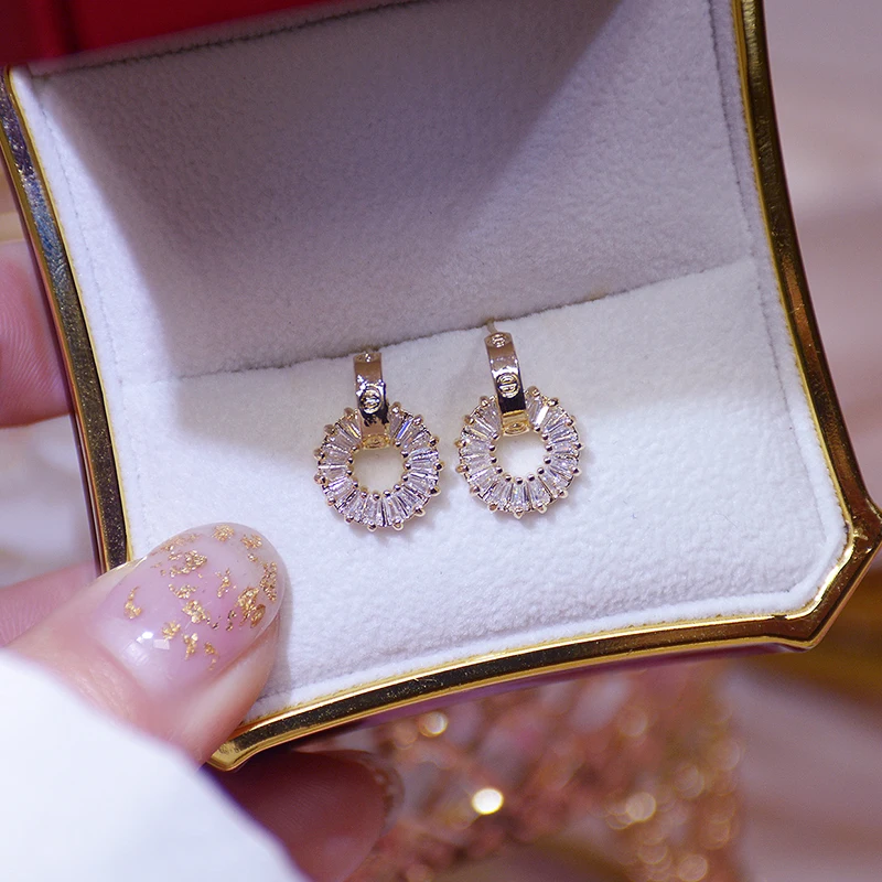 

Vintage Elegant 14k Real Gold Jewelry Round Small Fresh Earrings for Women S925 Silver Needle Stud High Quality AAA Zircon Party