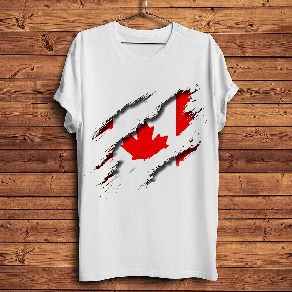 

3d vision Canada Flag inside tearing tshirt men summer new white short sleeve homme casual t shirt unisex streetwear tee