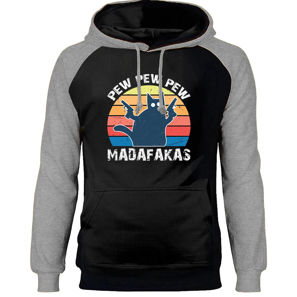 

Funny Cat Pew Madafakas Raglan Hoodies Sweatshirts Harajuku Streetwear Men Crewneck Pullovers Hoody Male Fleece Tops Tracksuits