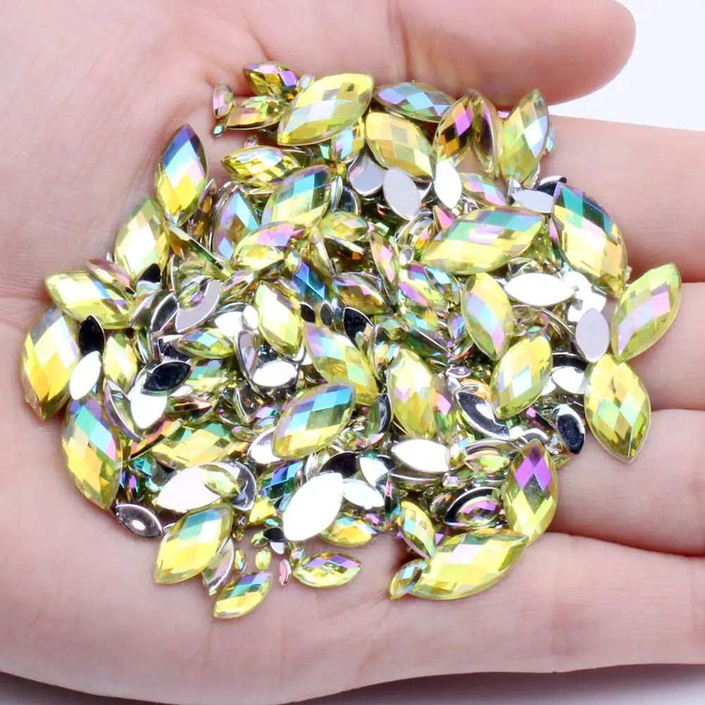 12light yellow100pcs Акриловые DIY драгоценные камни 4x8 мм 100 шт Плоские с оборота маркизы земли граненые AB цвета, акриловые стразы высокий Блестящий декор для ногтей украшения - Цвет: 12light yellow100pcs