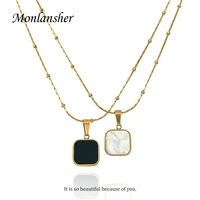 monlansher natural shell small square pendant necklace gold color titanium steel chain necklace trendy necklaces jewelry gift