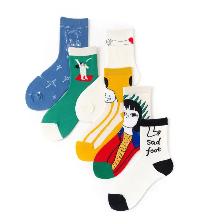 Харадзюку Смешные Женские носки с героями мультфильмов Sad Foot Узорные Носки Унисекс