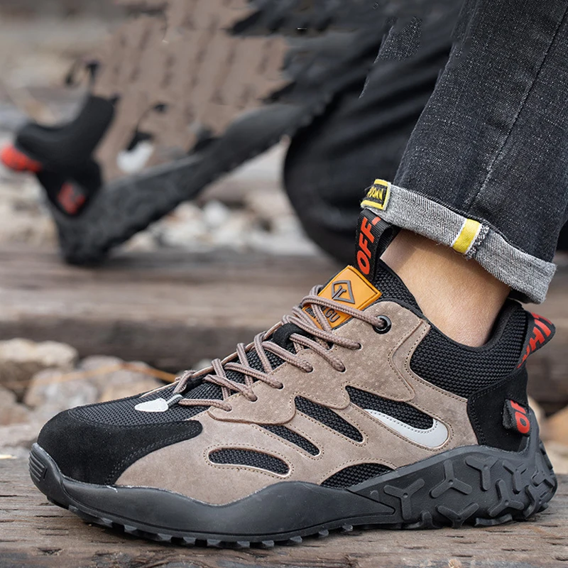

Construction Safety Shoes Men Anti-smash Anti-puncture Work Sneakers Male Indestructible Shoes Steel Toe Hiking Shoes Protective