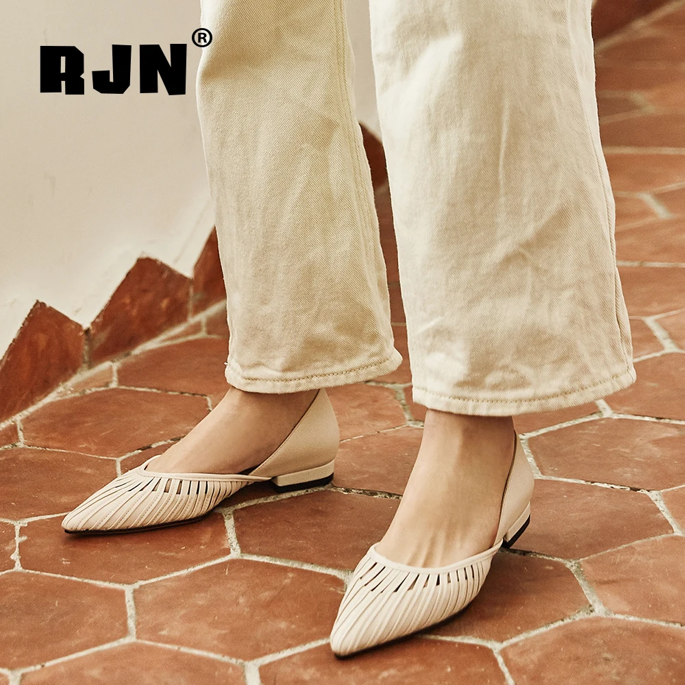 

RJN Summer New Women Flat Fashion Able Pointed High-quality Sheepskin Comfortable Low-heel Shoes Breathable Women's Shoes RO495