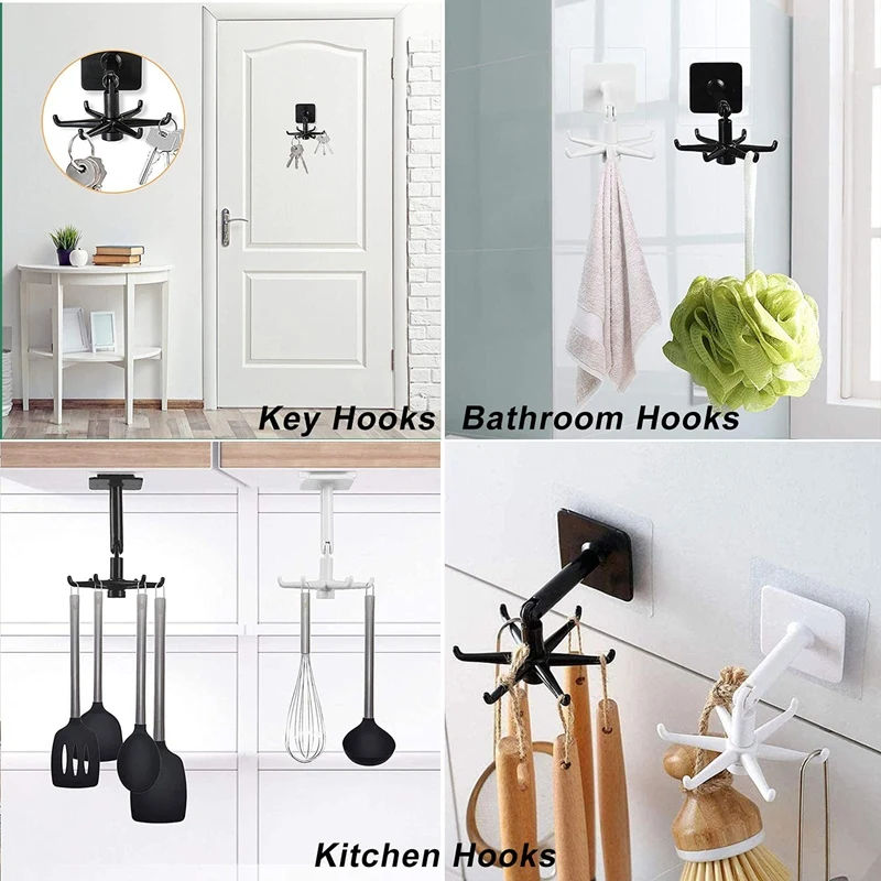 

360 Degrees Rotated Kitchen Wall Hooks Self Adhesive Storage Tools Keychain Universal Handbag Key Hooks Shower Hook B