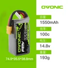 Аккумулятор OVONIC 1550 мАч 4S 100C Max 200C 14,8 в Lipo, батарея XT60 с разъемом FPV для гоночного дрона, квадрокоптера