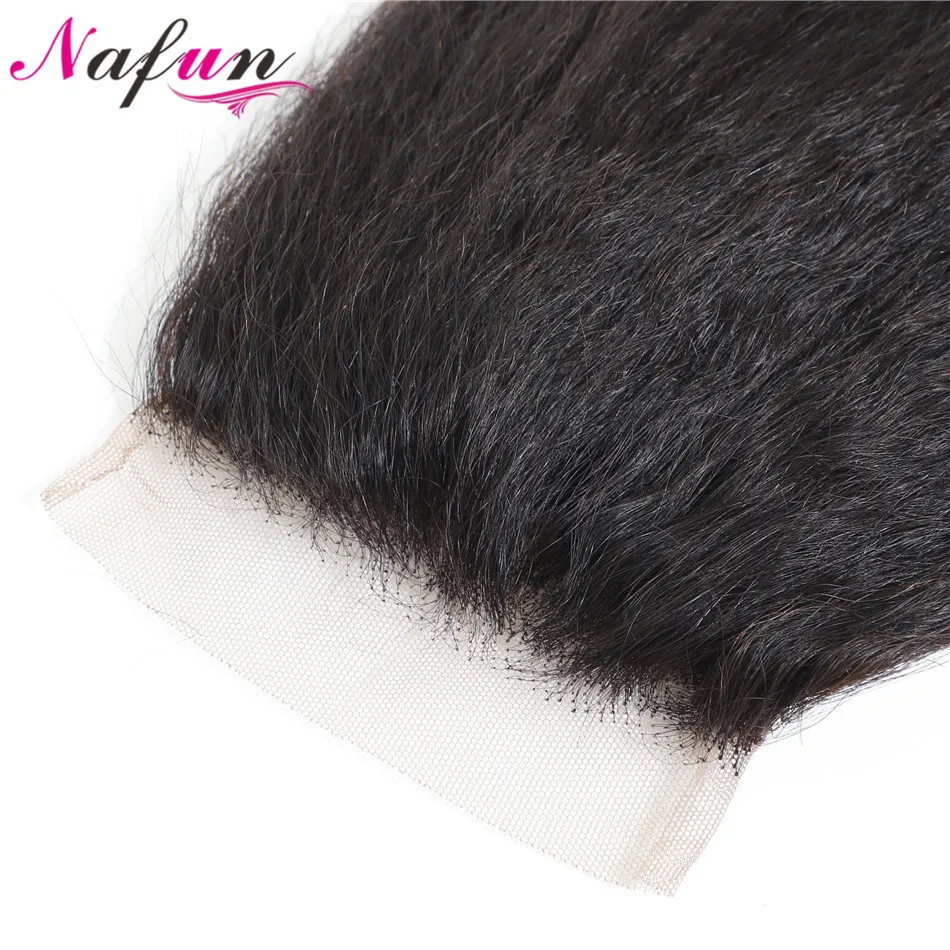 NAFUN Волосы Кудрявые прямые кружева закрытие бразильские человеческие волосы