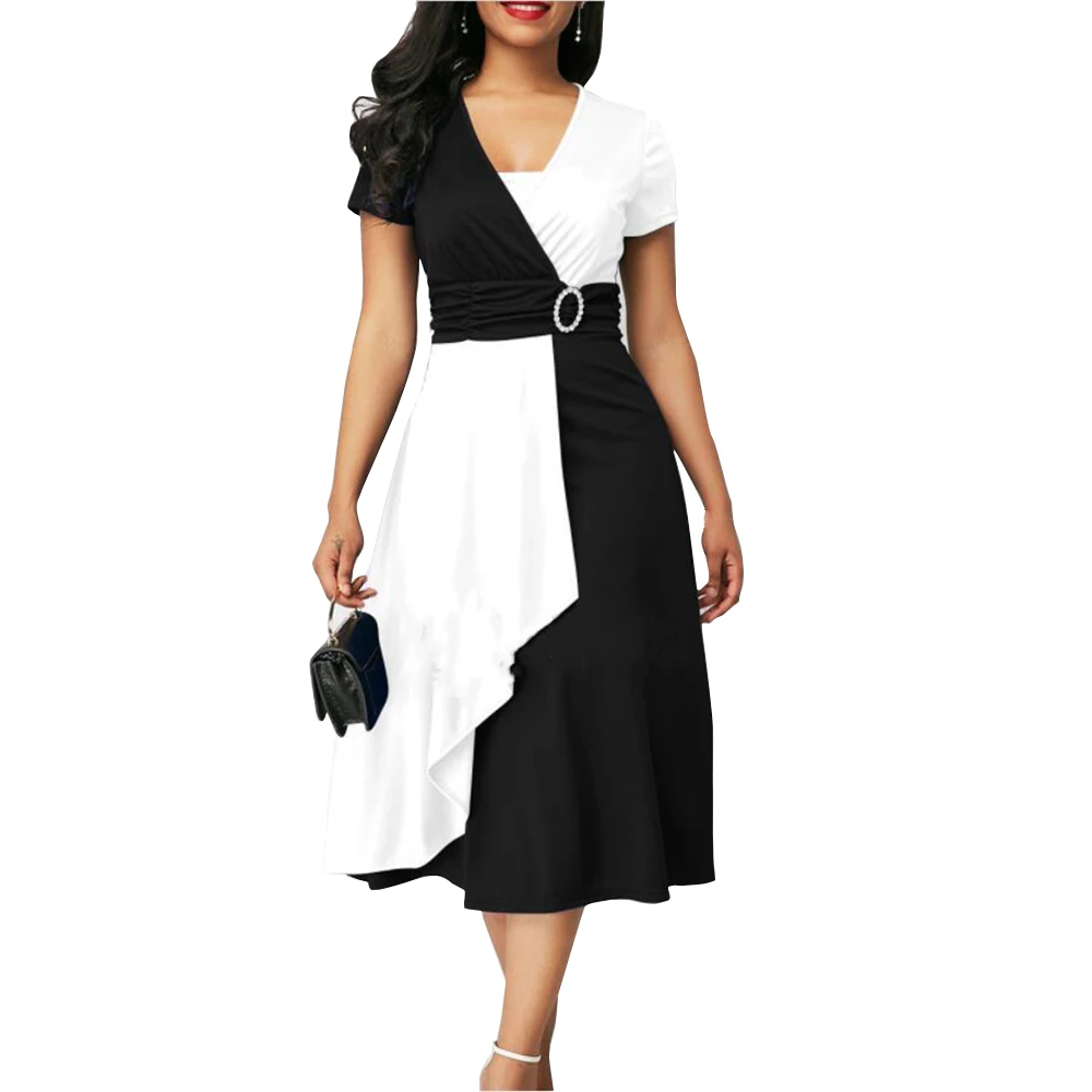 

Summer Dress Women 2021 Elegant Sexy V-neck Ball Gown Dresses Casual Plus Size Slim Office Long Party Dress Vestidos De Fiesta