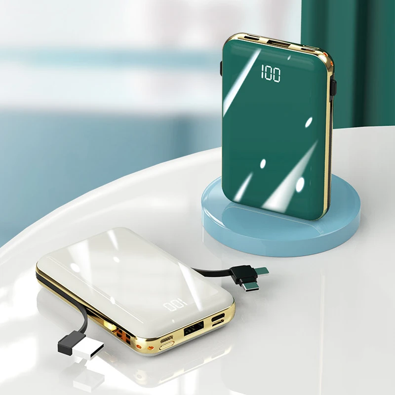 

20000mAh Power Bank for iPhone Xiaomi Huawei Samsung Mini Powerbank with Cable Portable Charger External Battery Pack Power Bank