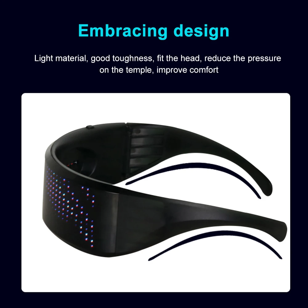 Vwar Smart Bluetooth Glasses  APP Control Shield Luminous Glasses USB Charge DIY Quick Flash Shining LED Party DJ Glasses