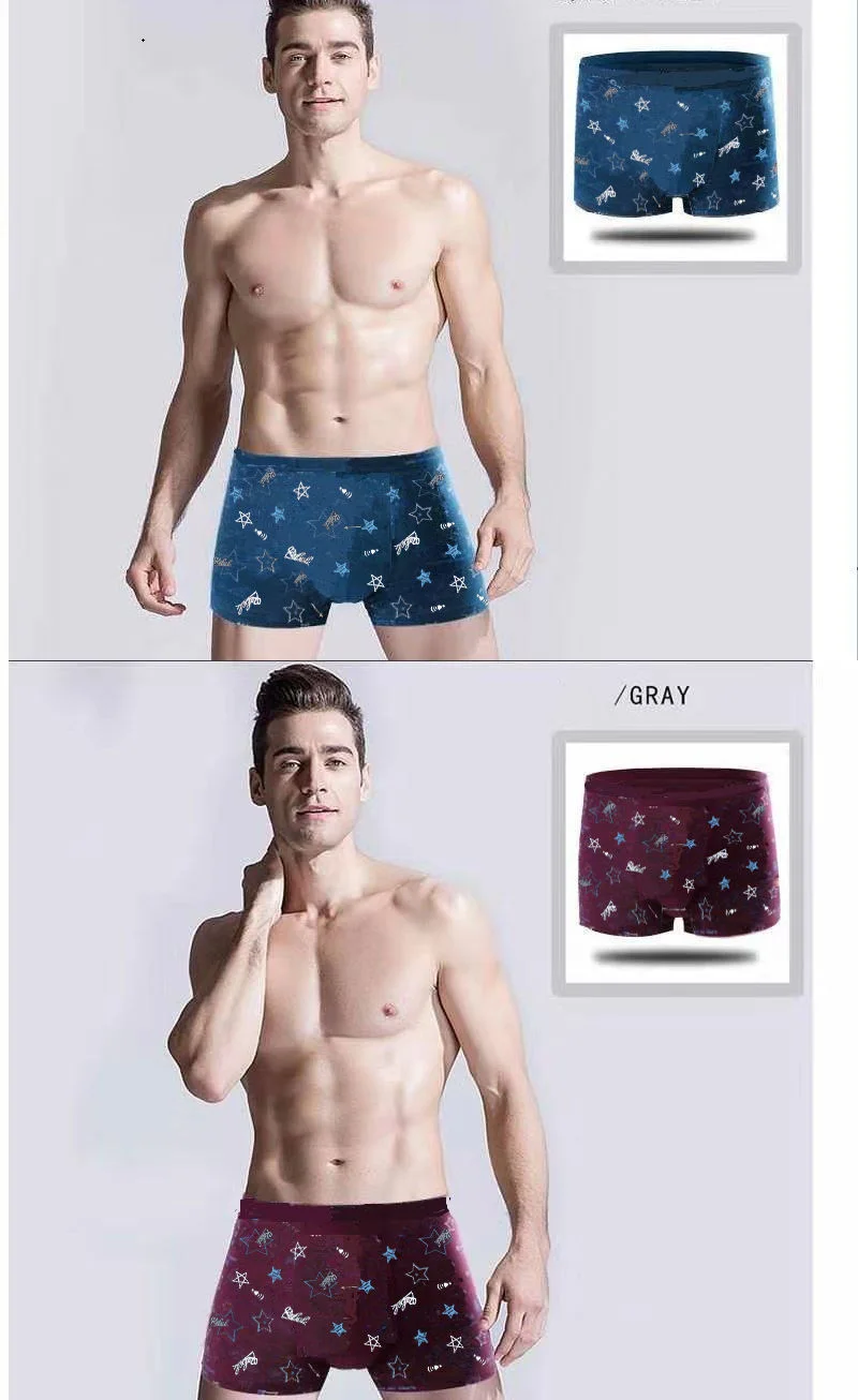 Men's Boxing Underwear Printed Shorts Fashion Sexy Underwear Men's cotton Breathable Mid waist Shorts Men's Boxers L-5XL