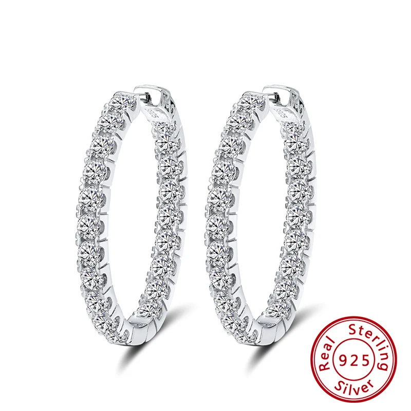 ORSA JEWELS Аутентичные 925 пробы серебряные серьги-кольца для женщин AAA кубический циркон круглые серьги модные ювелирные изделия подарок SE81 - Цвет камня: SE221