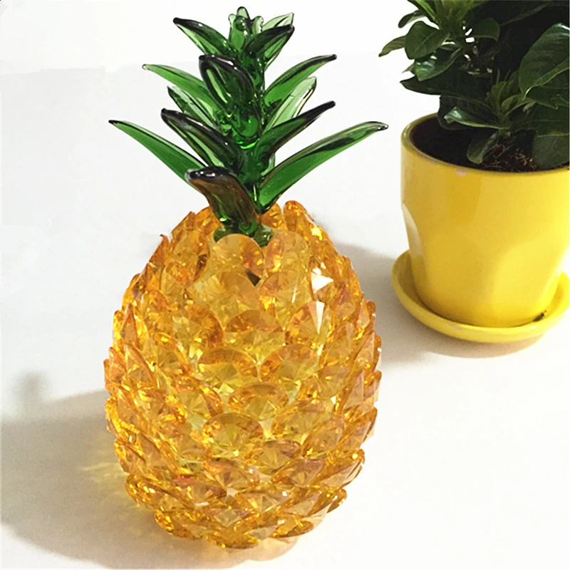 

Modern Crystal Glass Pineapple Miniature Figurines Hand Blown Fruit Plant Crafts Feng Shui Mascot Home Decoration Wedding Gifts