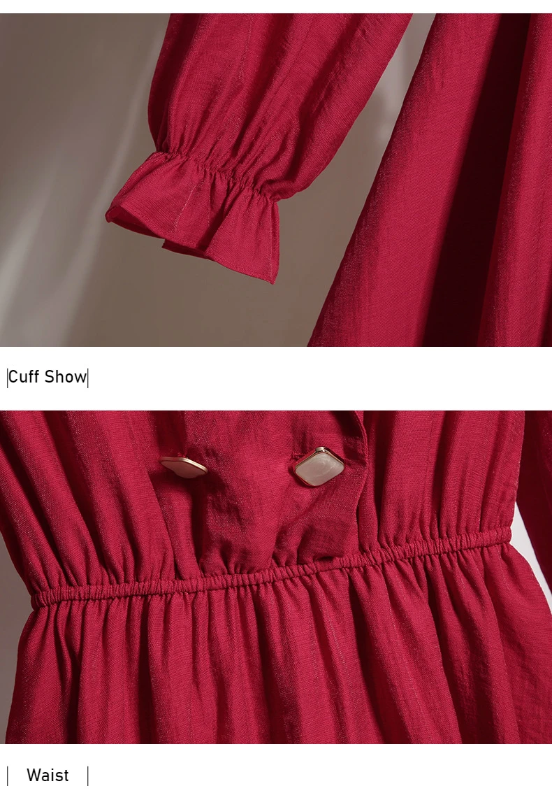 

Spring Red Flare Sleeve Ball Dress Female Long Asymmetric Elegant Button Dress Casual Cute Girl Party Princess Dress Ladies XL