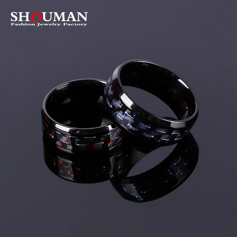 Кольца SHOUMAN из титановой стали черного углеродного волокна красного синего цвета