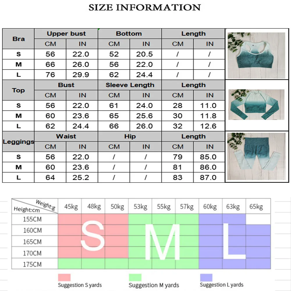 

Ombre Sports Set Seamless Fitness Clothing Workout Yoga Set Women Sportwear Sport Outfit for Woman Long Sleeve Top Gym Suits