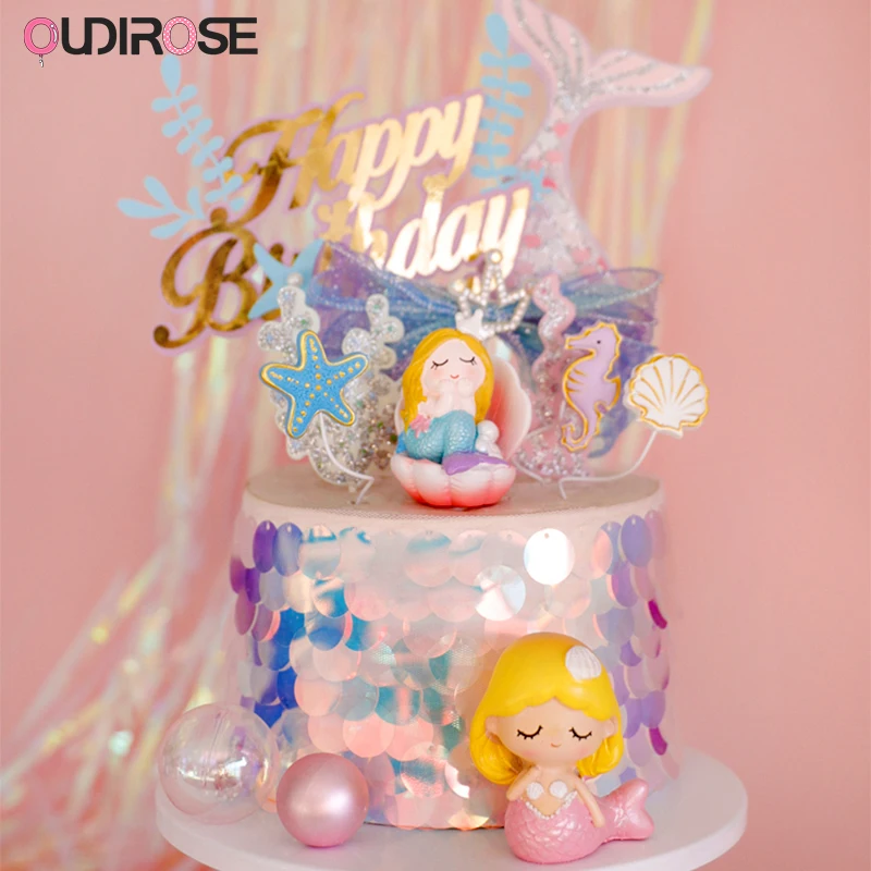 Вечерние топперы для торта в виде Русалочки с лазерным цветным блестящим хвостом