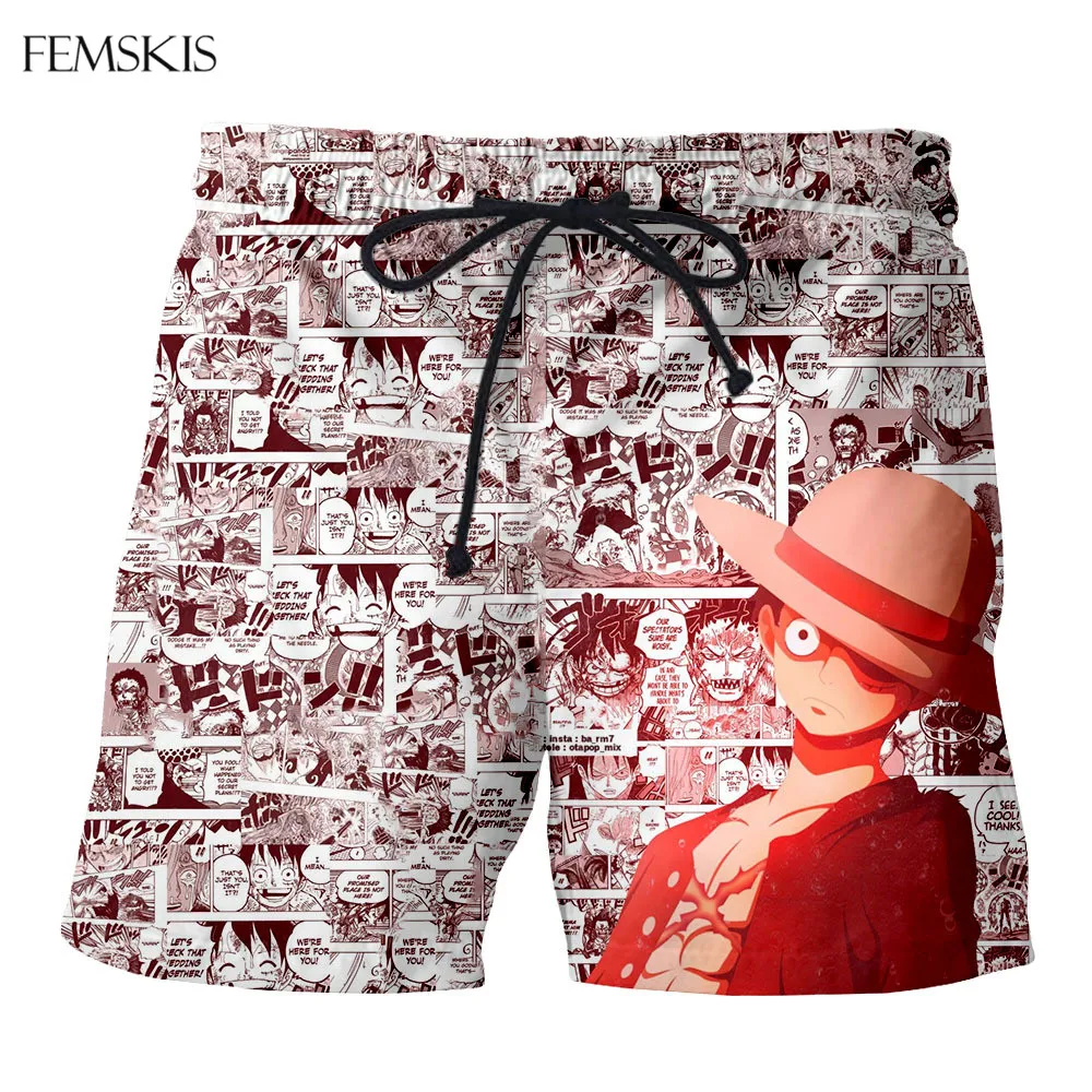 

FEMSKIS One Piece Luffy 3D digital printing shorts summer hot-selling style men's loose swimming shorts