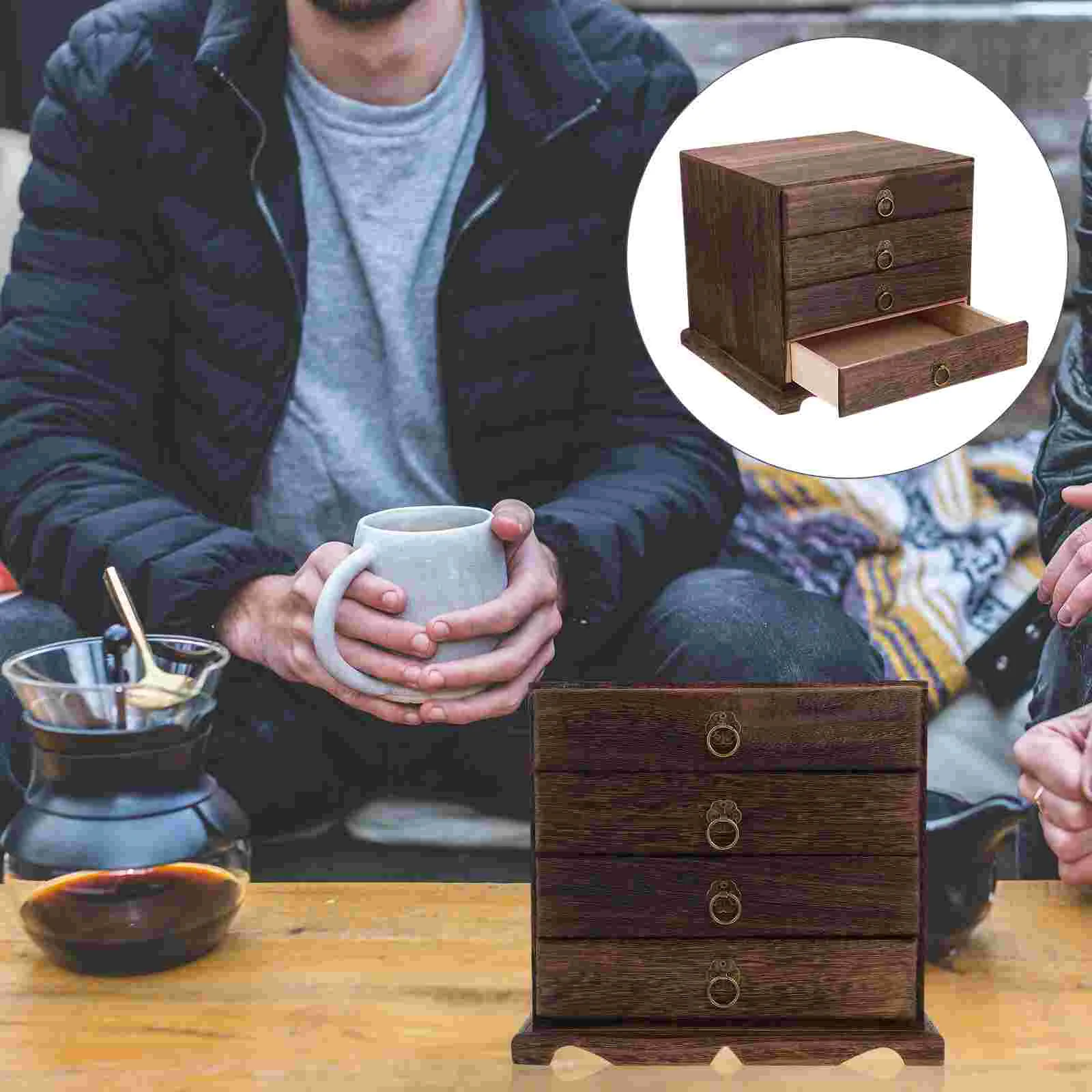 

1Pc Simple Home Tea Box Creative Sundries Container Vintage Storage Case (Wood Color)