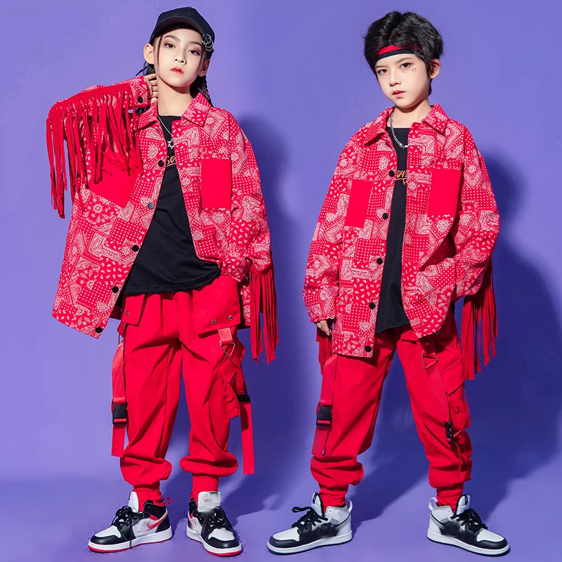 

Jazz Costume Girls Boys Street Dance Suits Fringed Shirt Hiphop Pants Children Performance Clothes Stage Catwalk Wear SL5924